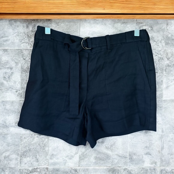Aritzia Babaton Tyrone Belted Relaxed Linen Blend Shorts Black Sz S - Picture 1 of 9